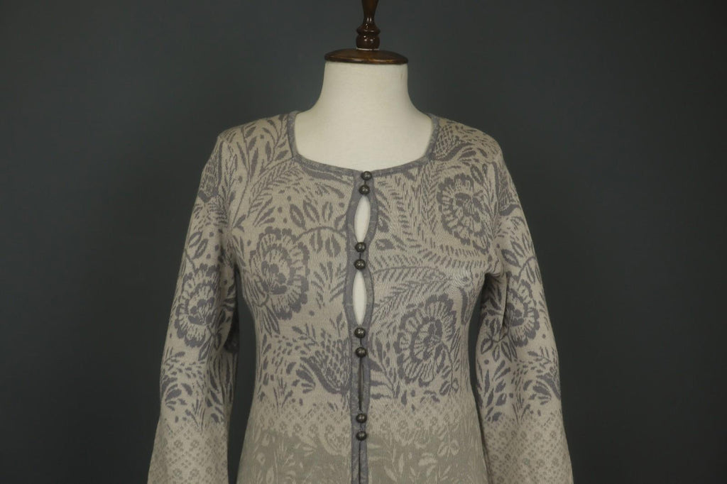 GUDRUN SJODEN Multi Floral Wool Knitted Round Neck Button Front Cardigan – Size S