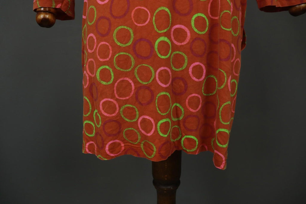 GUDRUN SJODEN Orange Polka Dot Viscose Long Sleeve Pullover Shift Dress – Size L