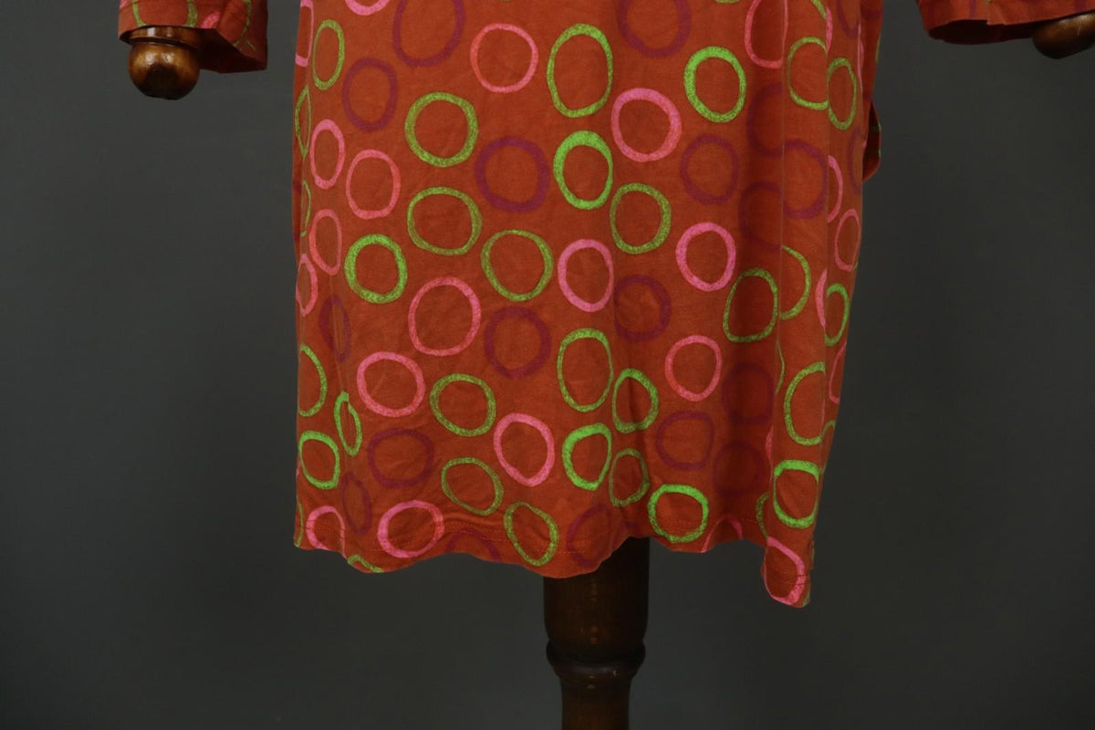 GUDRUN SJODEN Orange Polka Dot Viscose Long Sleeve Pullover Shift Dress – Size L