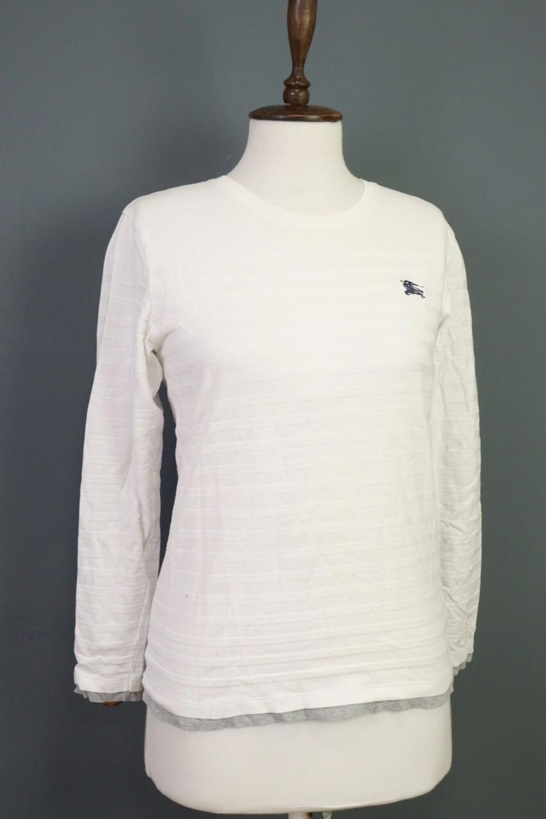 BURBERRY BLACK LABEL Blouse Shirt White Ribbed Long Sleeve – Size 2