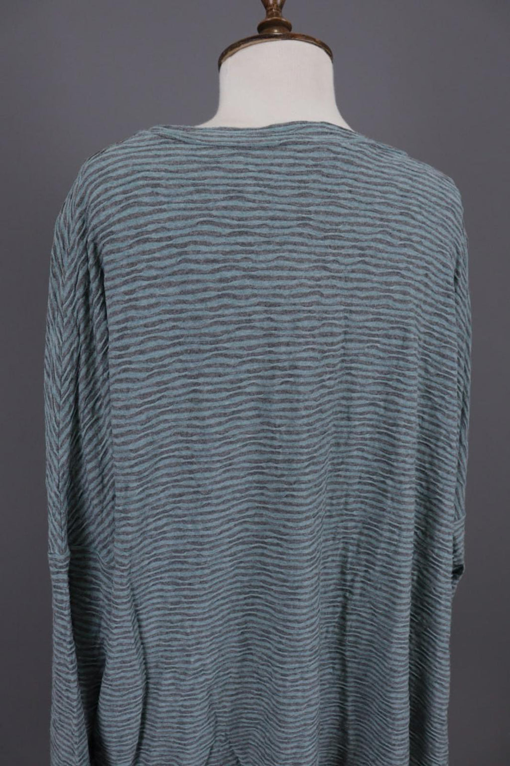 OSKA Green Black Striped Viscose Round Neck Asymmetrical Hem Blouse Top – Size 2