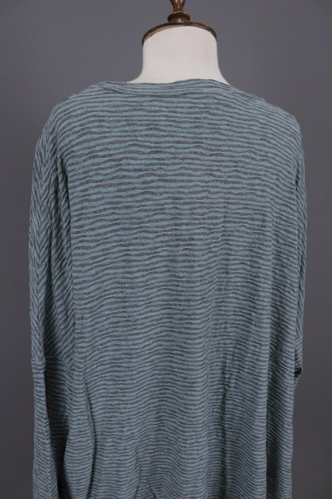 OSKA Green Black Striped Viscose Round Neck Asymmetrical Hem Blouse Top – Size 2