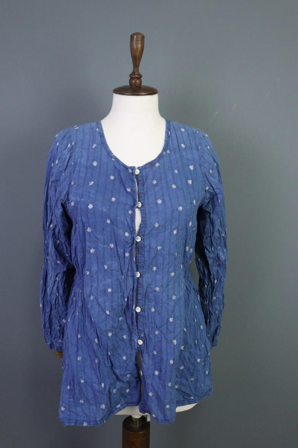 GUDRUN SJODEN Blue Floral Button Up Long Sleeve Top Shirt – Size S