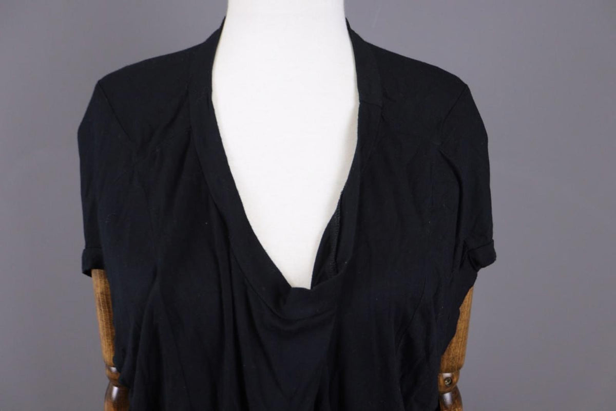 RUNDHOLZ Tunic Top Black Stretch Relaxed Cowl Neck Short Sleeve Pullover – Size L