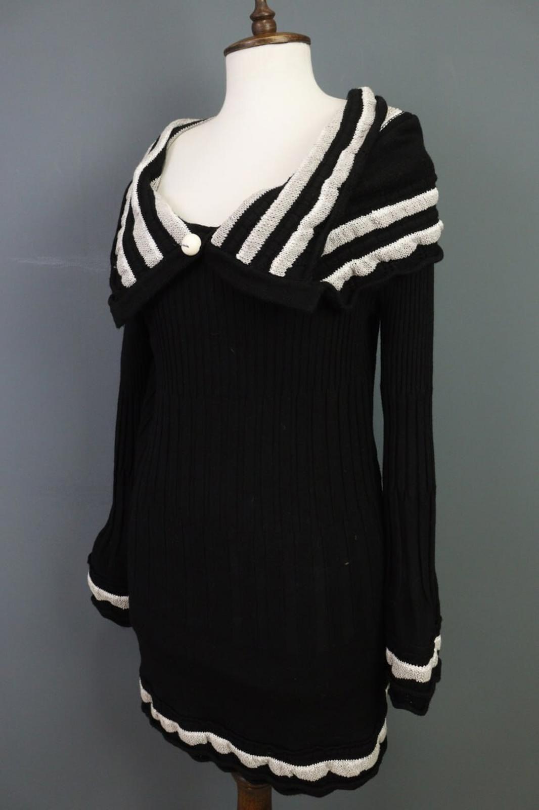 ELISA CAVALETTI Sono Italiano Black Knit A-Line Ultra Long Sleeve Dress
