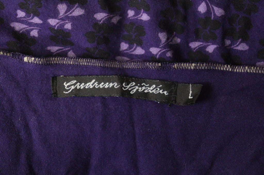 GUDRUN SJODEN Purple Viscose Floral 3/4 Sleeve Round Neck Blouse Top – Size L