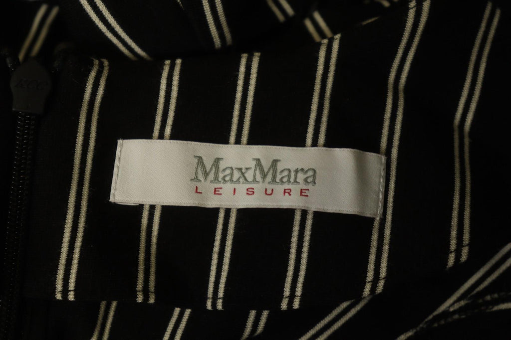 MAX MARA Black White Striped Viscose Deep V-Neck Back Zip Sheath Dress – Size S