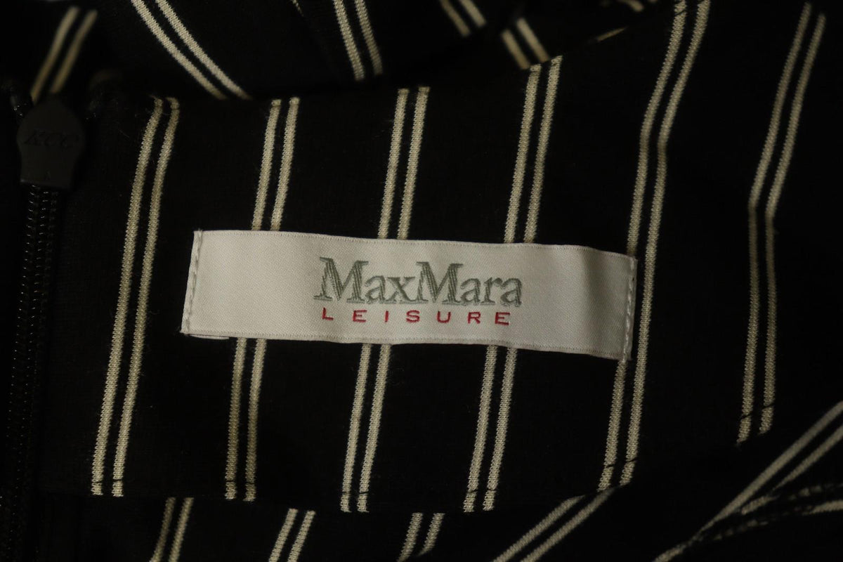 MAX MARA Black White Striped Viscose Deep V-Neck Back Zip Sheath Dress – Size S