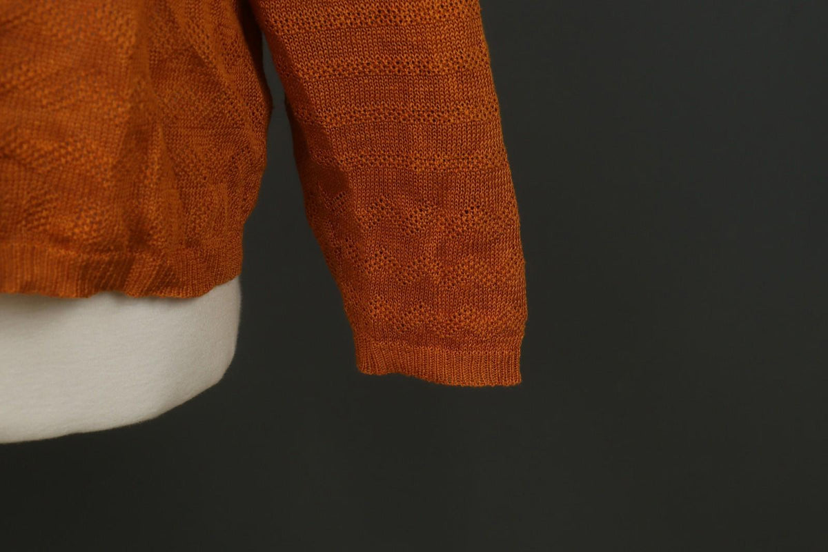 GUDRUN SJODEN Orange 100% Linen Knitted Round Neck Button Front Cardigan – Size XL