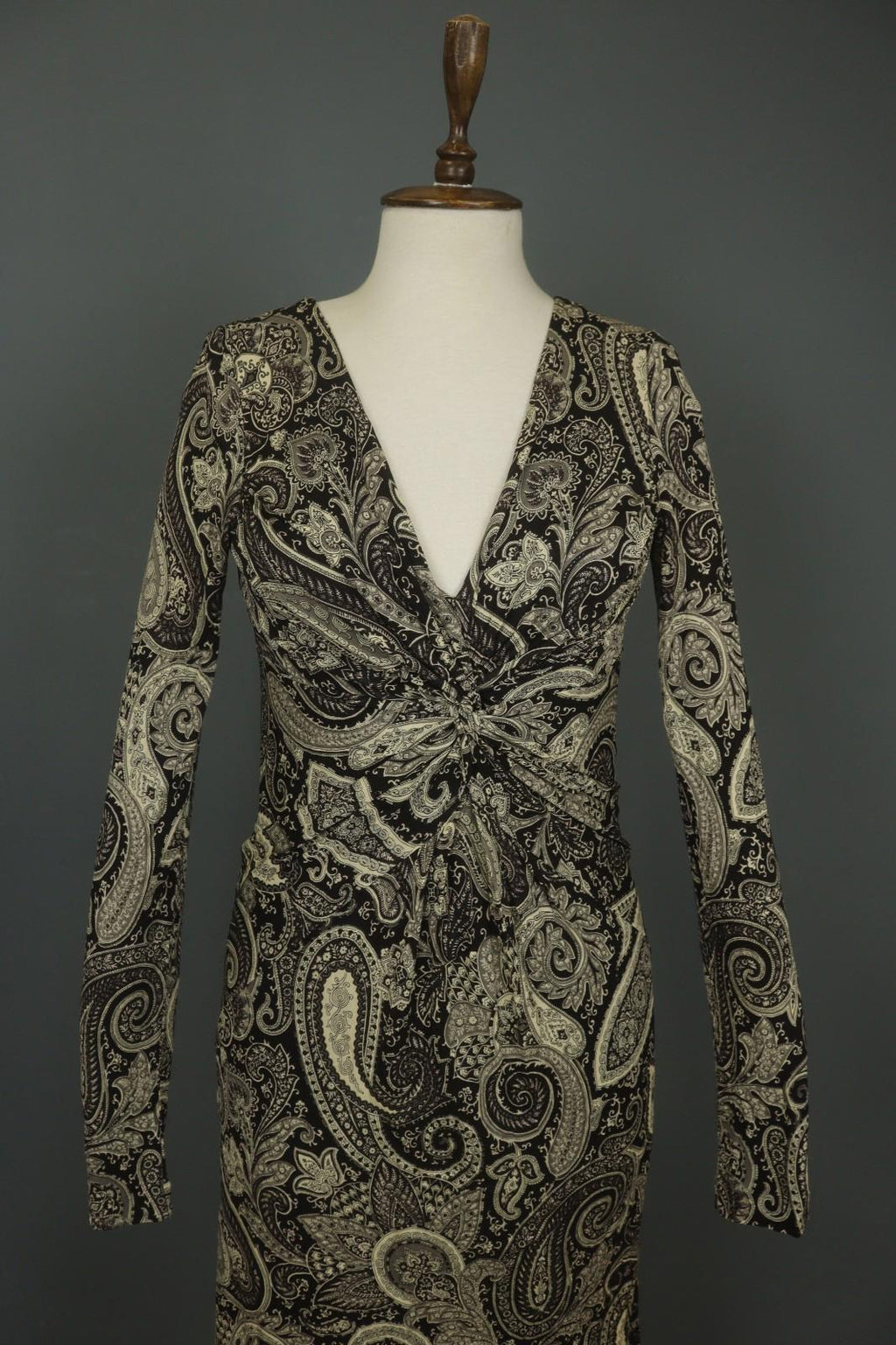 ETRO MILANO Multi Paisley 100% Viscose Long Sleeve V-Neck Sheath Dress – Size 46