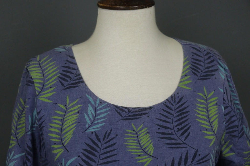GUDRUN SJODEN Blue Palm Leaf Print Cotton 3/4 Sleeve Pullover Knit Top – Size M