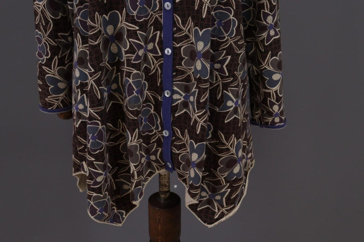 GUDRUN SJODEN Brown Floral Button Down Long Cardigan Sweater – Size M – Used