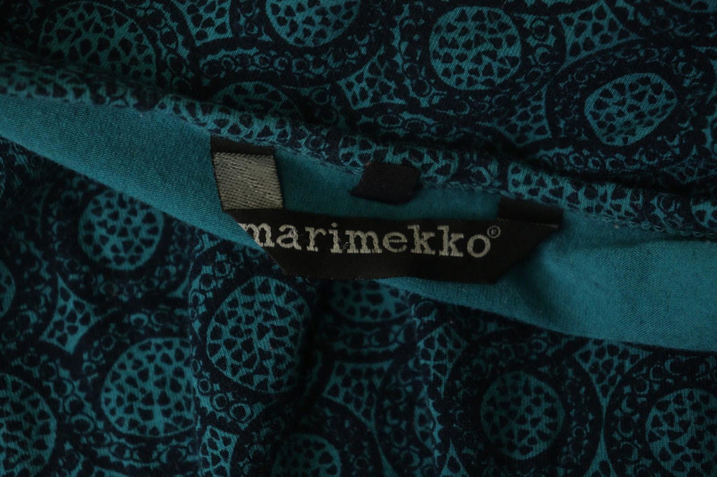 MARIMEKKO Teal Geometric Print Cotton Round Neck Long Sleeve Blouse Top – Size S