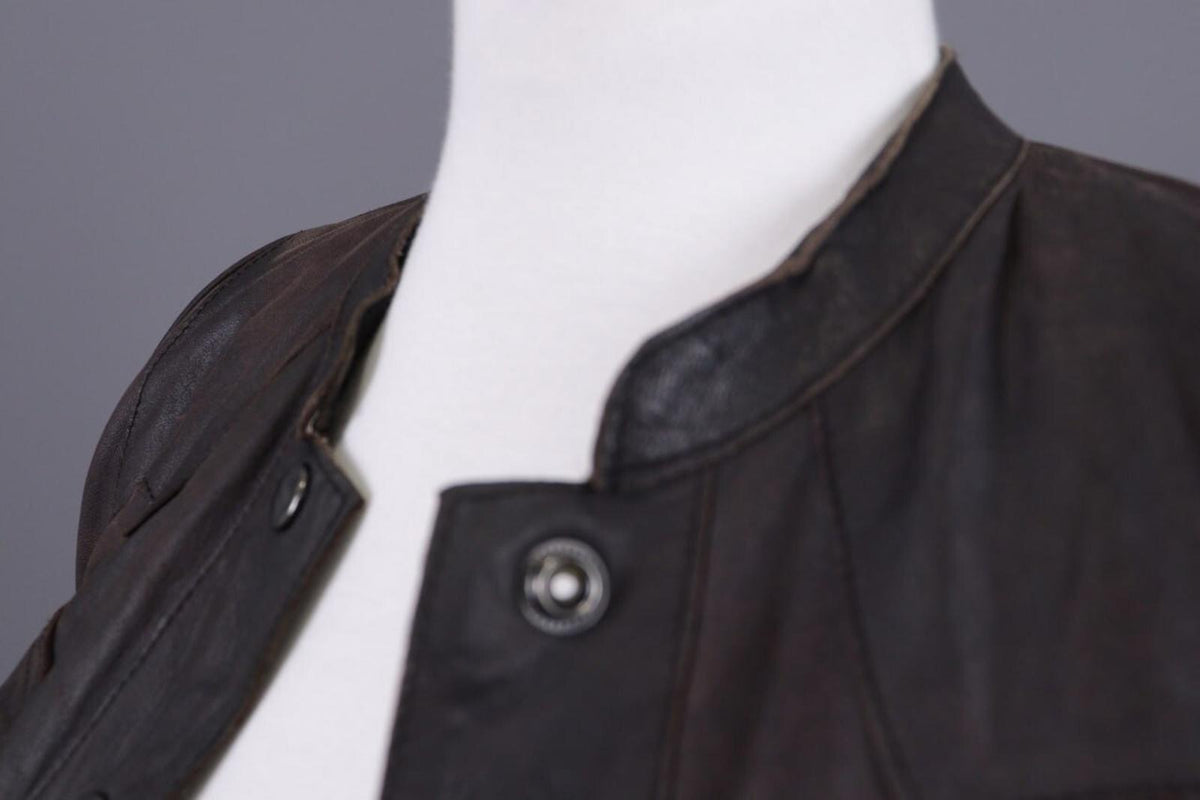 ALLSAINTS Brown Snap Leather Biker Jacket – Size XS