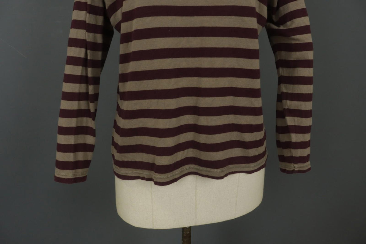 GUDRUN SJODEN Brown Striped Organic Cotton Long Sleeve Pullover Blouse Top Sz L