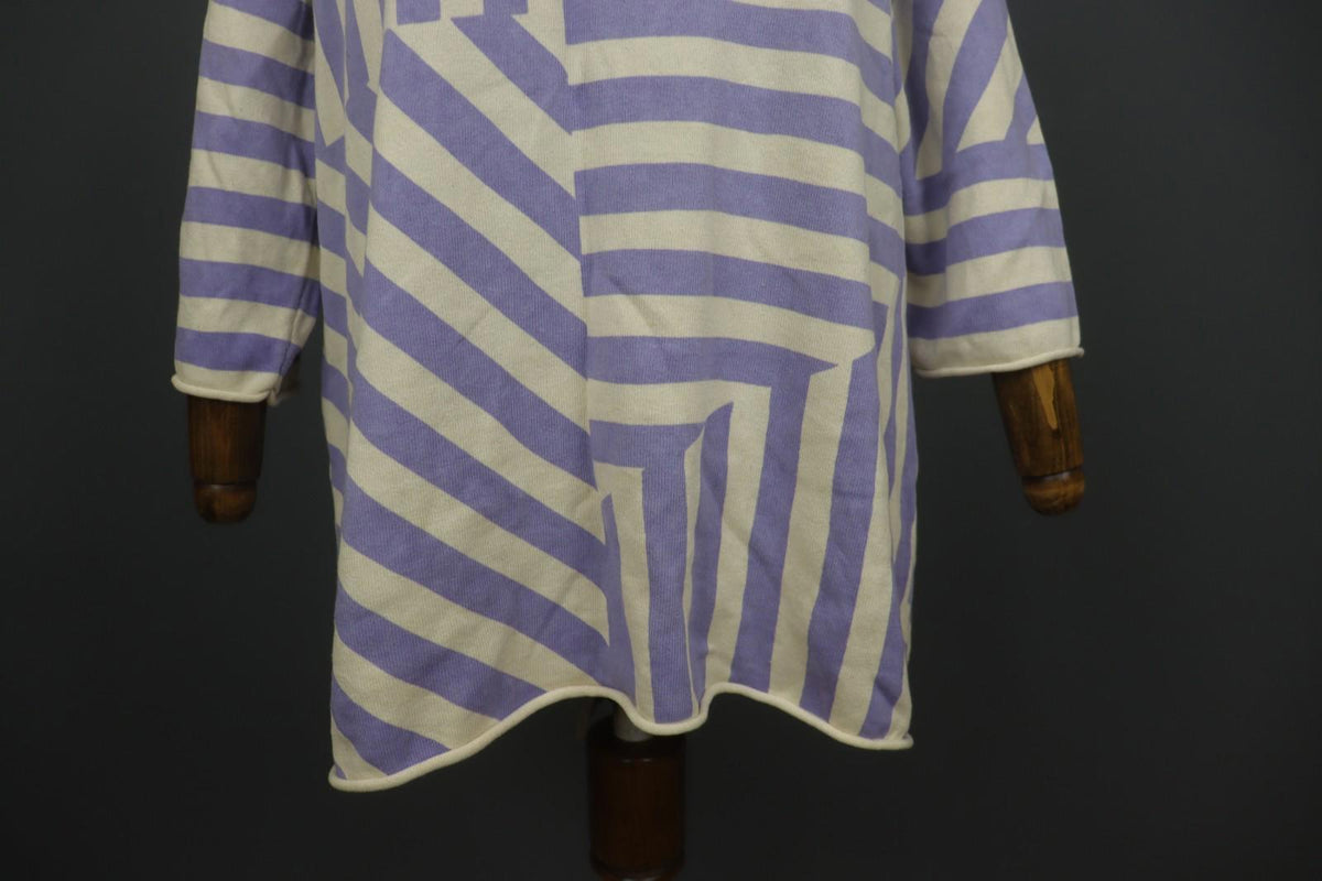 GUDRUN SJODEN White Purple Striped Cotton Knitted Pullover Tunic Top – Size L