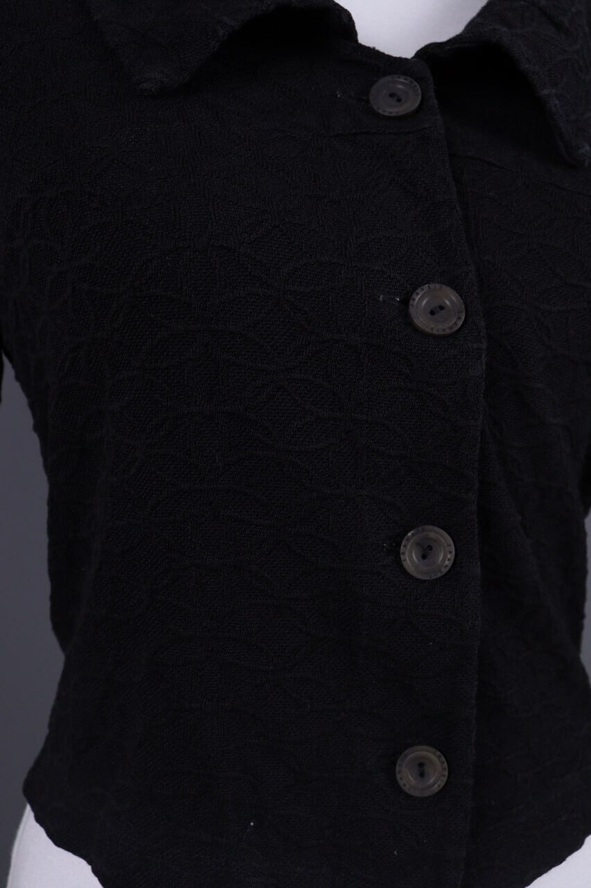 Transit Par Such 392 Black Floral Embroidered Short Sleeve Blouse Shirt Sz 3 / L
