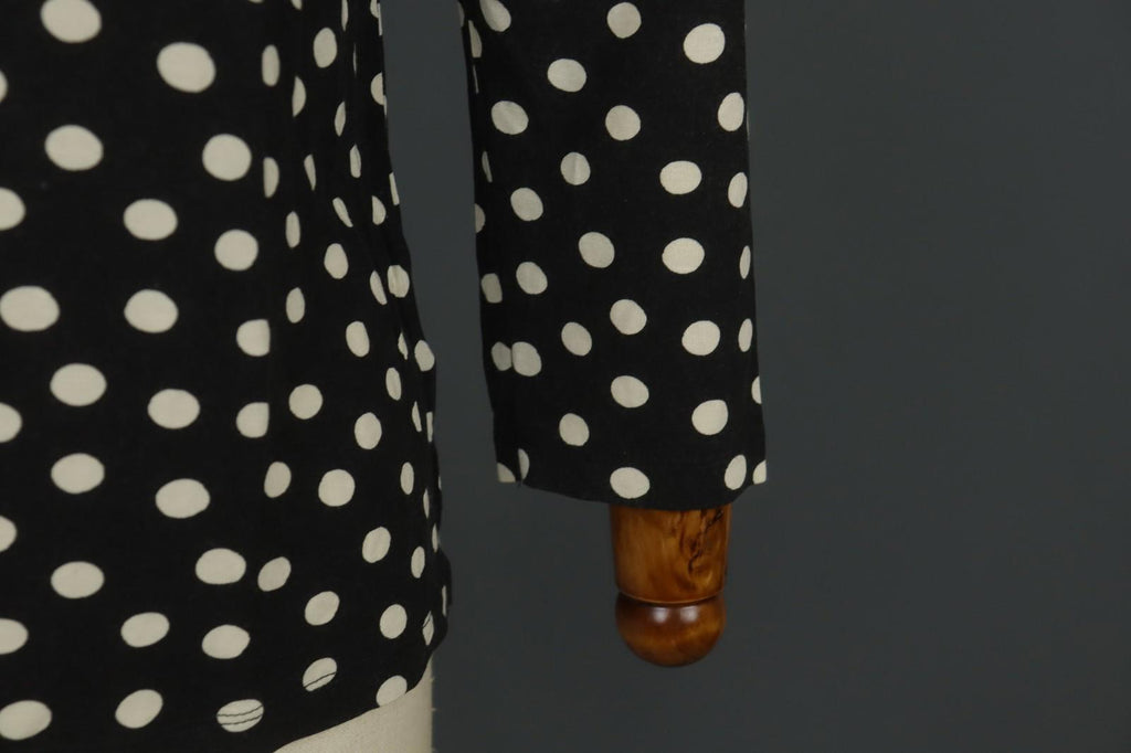 GUDRUN SJODEN White Black Polka Dot Modal Long Sleeve Pullover Blouse Top – Size L