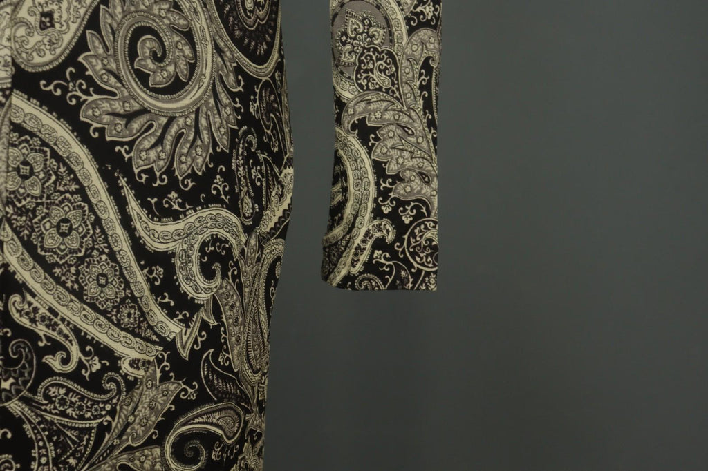 ETRO MILANO Multi Paisley 100% Viscose Long Sleeve V-Neck Sheath Dress – Size 46
