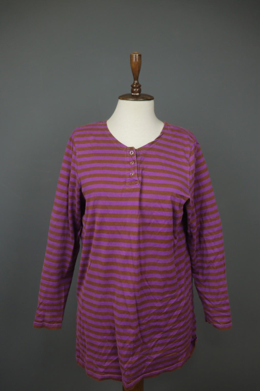 GUDRUN SJÖDEN Purple Brown Striped 100% Cotton Casual Long Sleeve Pullover Tunic