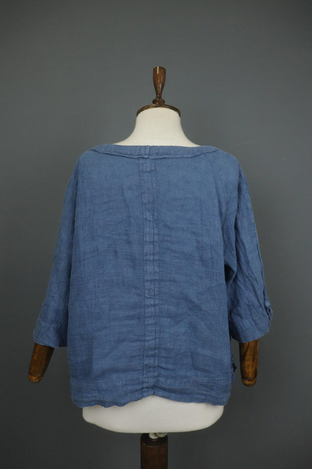 GRIZAS Blue Linen Knitted 3/4 Sleeve Pocket Hem Button Front Cardigan – Size L