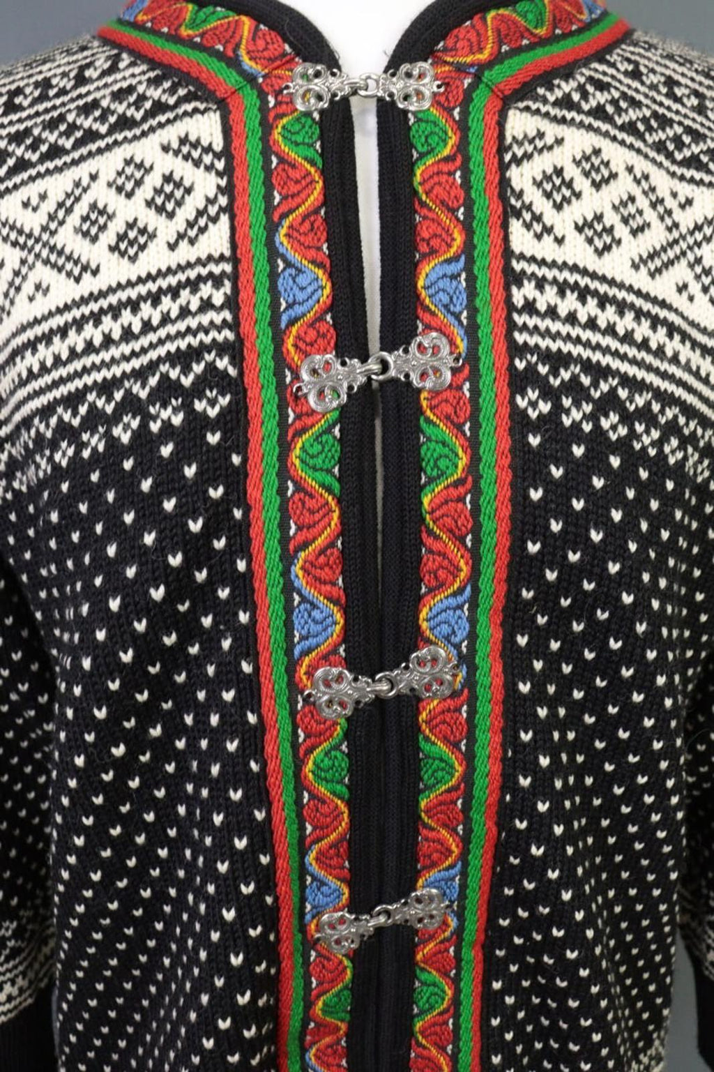 DALE OF NORWAY Black Clasp Fair Isle Wool Knit Ski Sweater