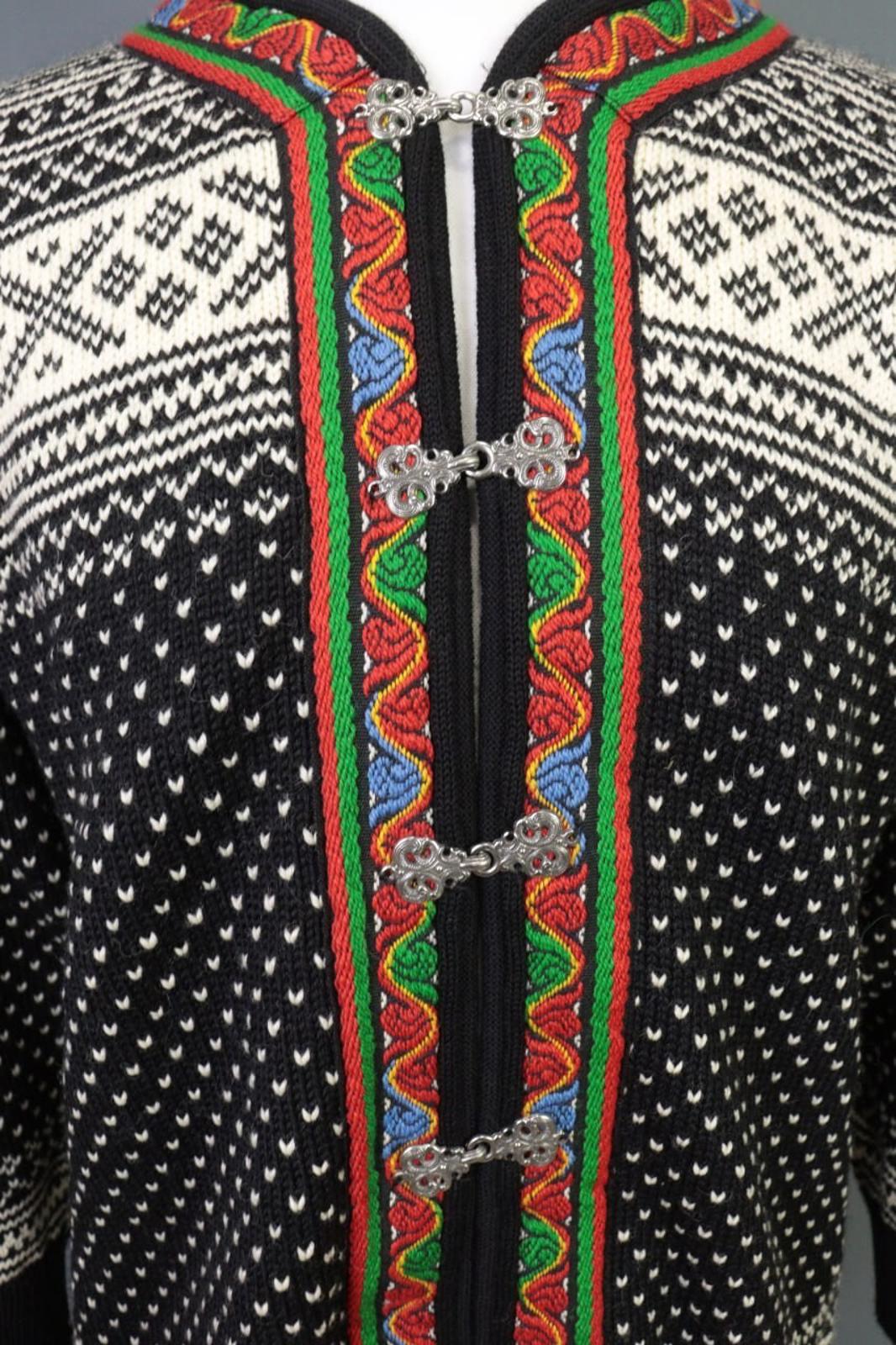 DALE OF NORWAY Black Clasp Fair Isle Wool Knit Ski Sweater
