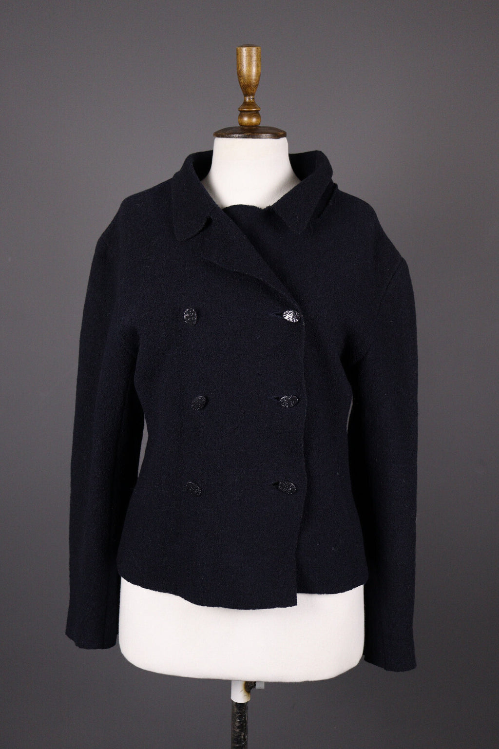 Indies France Wool Black Boiled Wool Double Breasted Coat Jacket – Size 2
