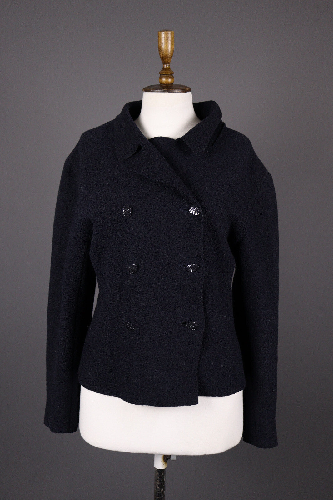 Indies France Wool Black Boiled Wool Double Breasted Coat Jacket – Size 2