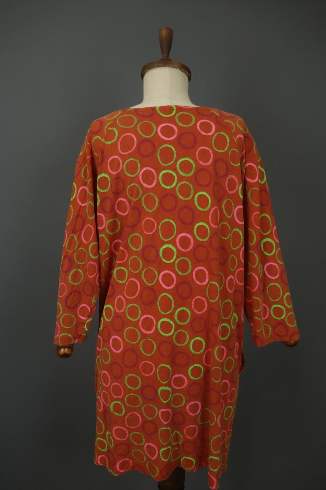 GUDRUN SJODEN Orange Polka Dot Viscose Long Sleeve Pullover Shift Dress – Size L