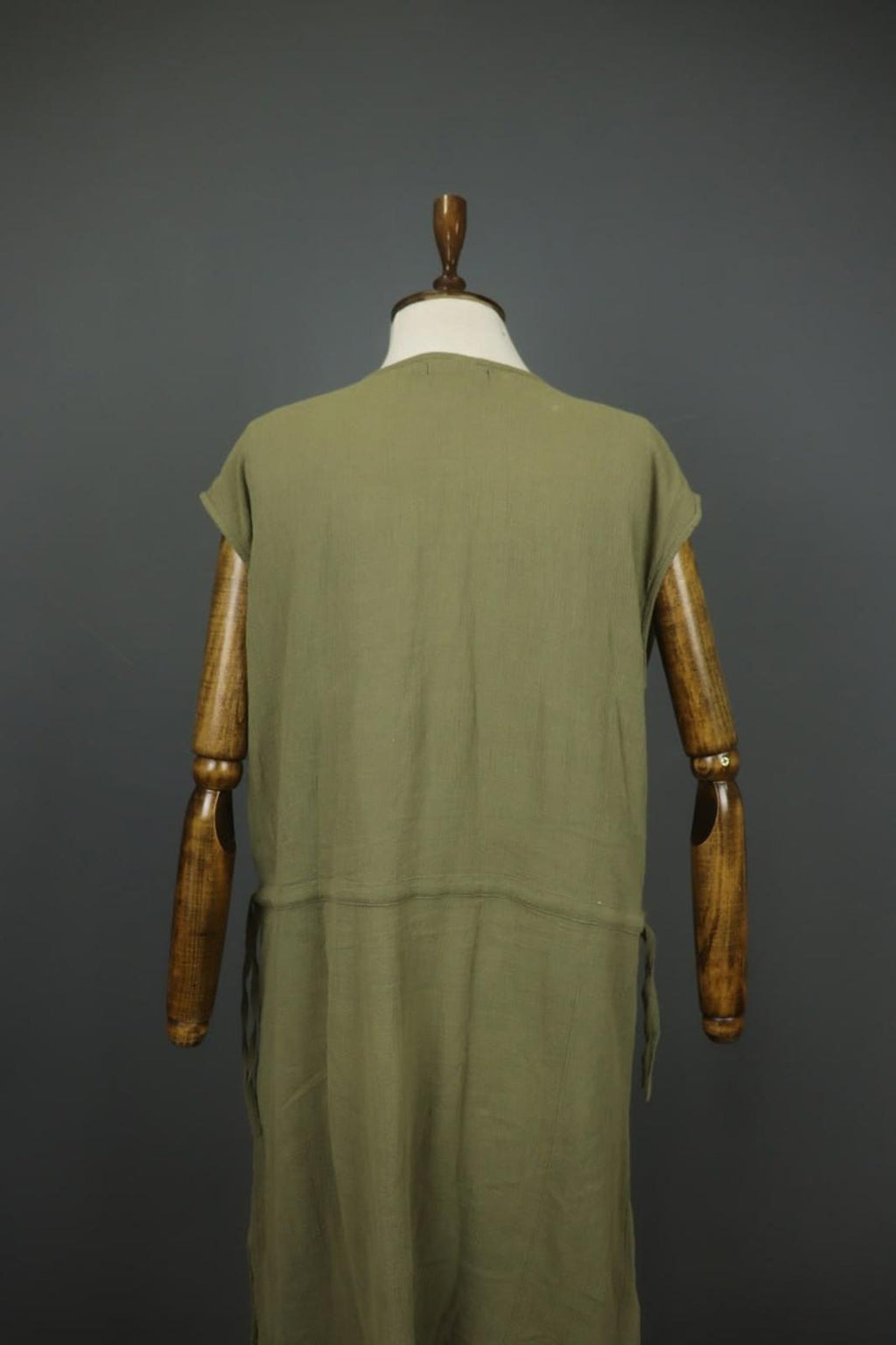 GUDRUN SJODEN Green 100% Cotton Round Neck Side Slit Sleeveless Long Dress Sz L