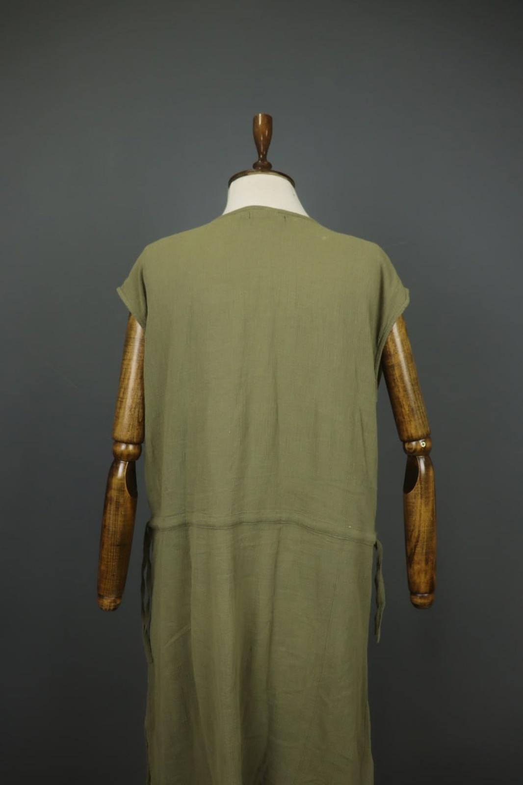 GUDRUN SJODEN Green 100% Cotton Round Neck Side Slit Sleeveless Long Dress Sz L