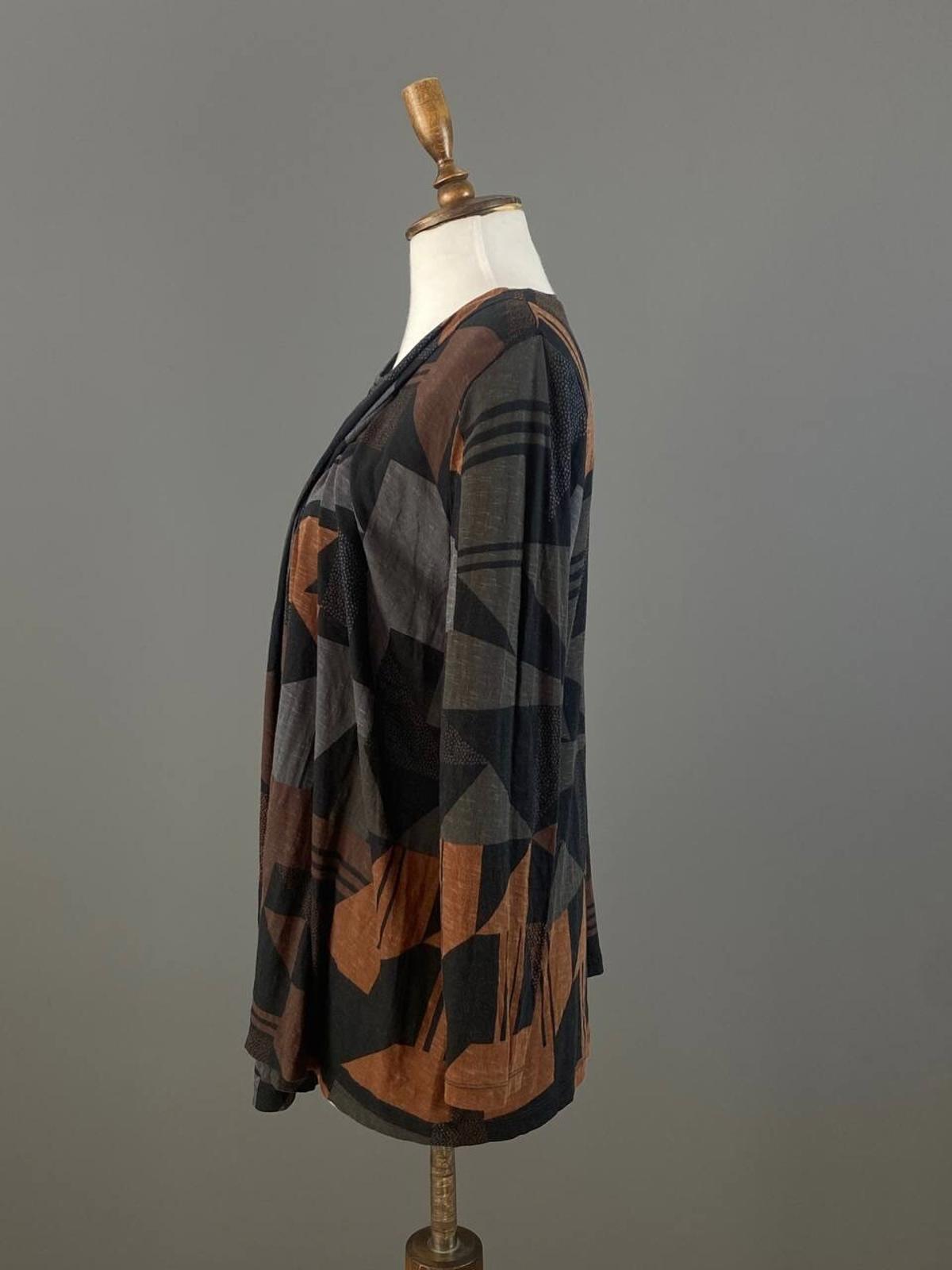 GUDRUN SJODEN Multicolor Abstract Geometric Long Sleeve Wrap Tunic Shirt – Size M
