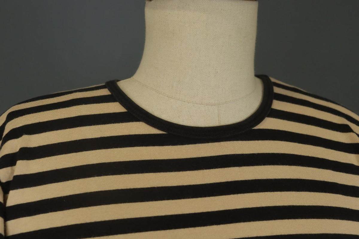 MARIMEKKO Beige and Black Striped Short Sleeve Crew Neck Top Blouse – Size S / M