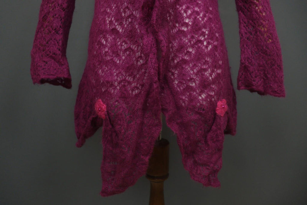 ANTHOLOGY AVOCA Pink Long Sleeve Button Front Asymmetrical Hem Crochet Dress