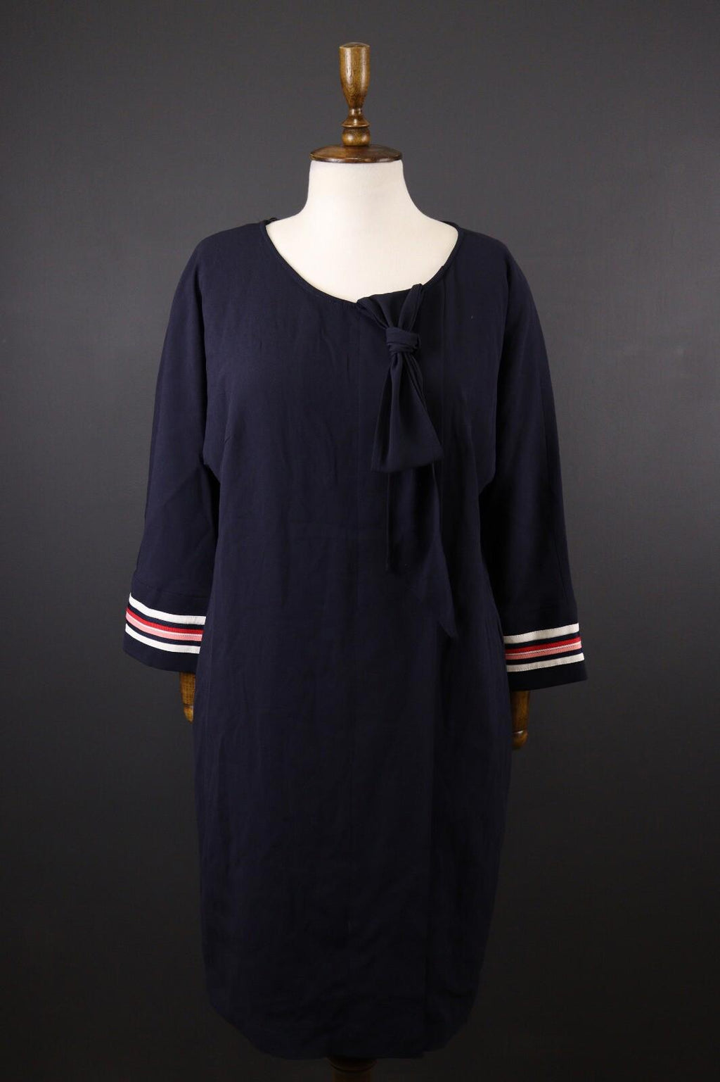 LAUREL by ESCADA Blue Long Sleeve Relaxed Blouson Midi Dress – Size USA 8