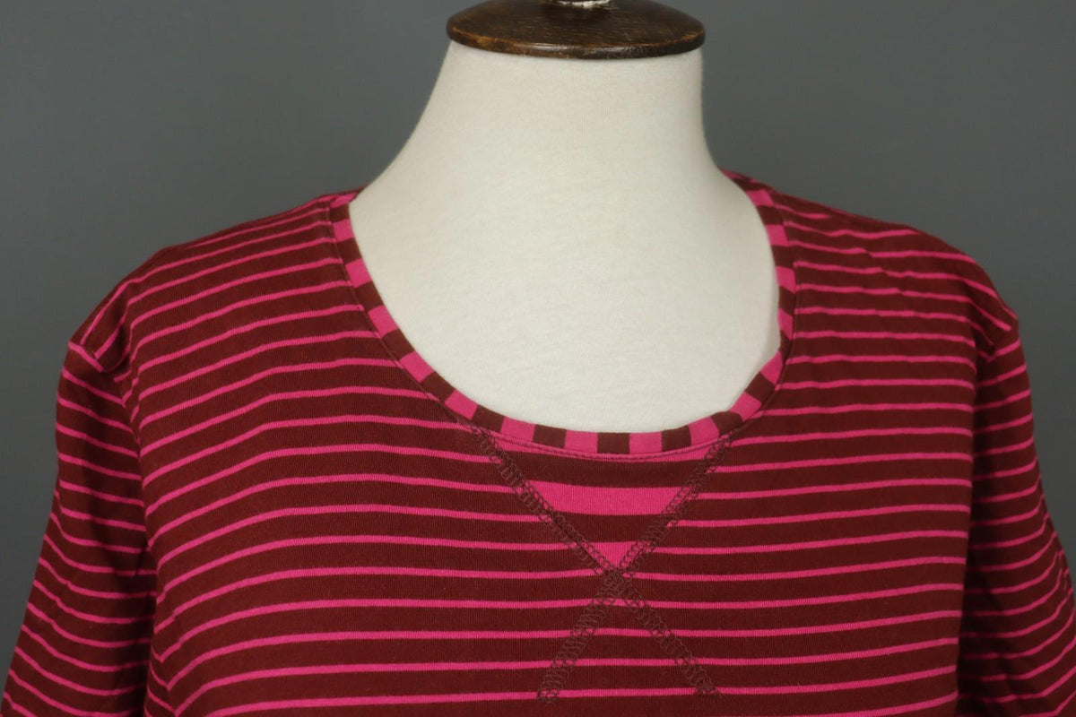 GUDRUN SJÖDEN Burgundy Pink Stripe Organic Cotton Long Sleeve Shift Dress – Size L