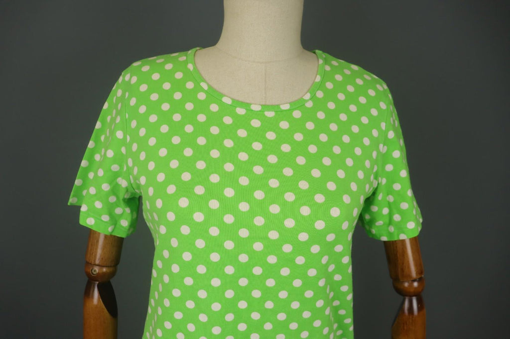 MARIMEKKO Green and White Polka Dot Short Sleeve Crew Neck Top Blouse – Size L