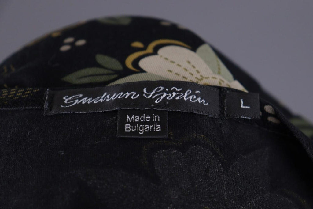 GUDRUN SJODEN Black Floral Relaxed Summer Short Sleeve Blouson Midi Dress – Size L
