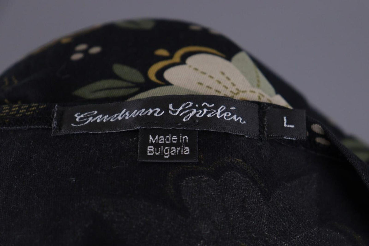 GUDRUN SJODEN Black Floral Relaxed Summer Short Sleeve Blouson Midi Dress – Size L