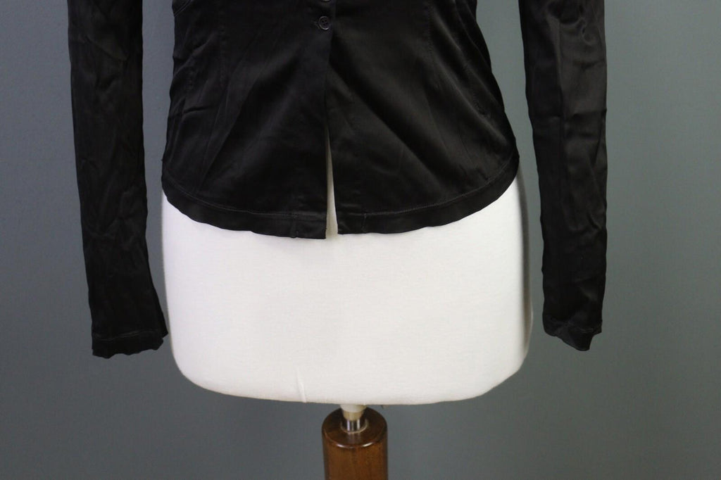 TRANSIT PAR SUCH Black Long Sleeve Button Down Rayon Cropped Top Shirt – Size 1