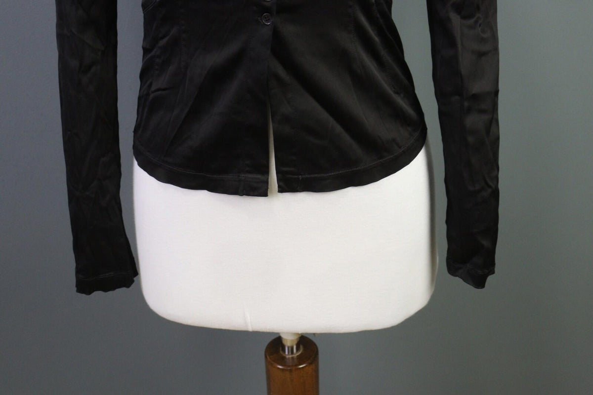 TRANSIT PAR SUCH Black Long Sleeve Button Down Rayon Cropped Top Shirt – Size 1