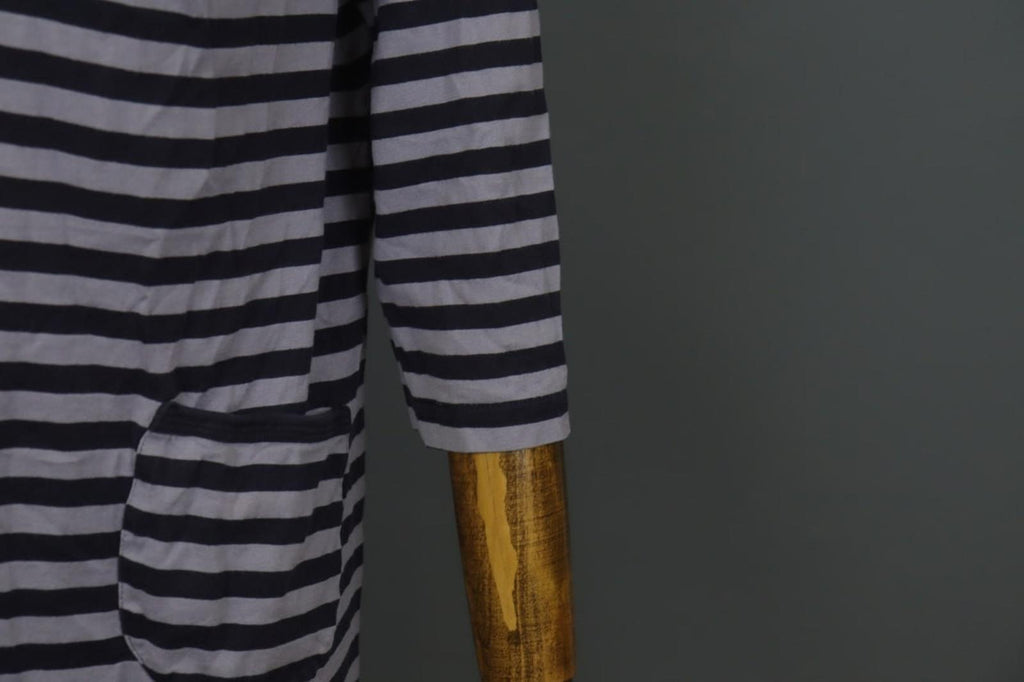 MARIMEKKO Gray & Black Striped 3/4 Sleeve Front Pockets Tunic Dress Sz S/M