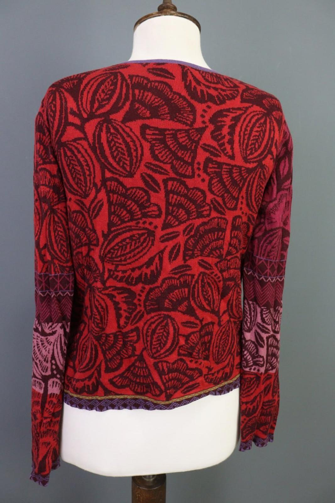 GUDRUN SJODEN Multicolor Printed Long Sleeve Button Front Cardigan Sweater Sz M