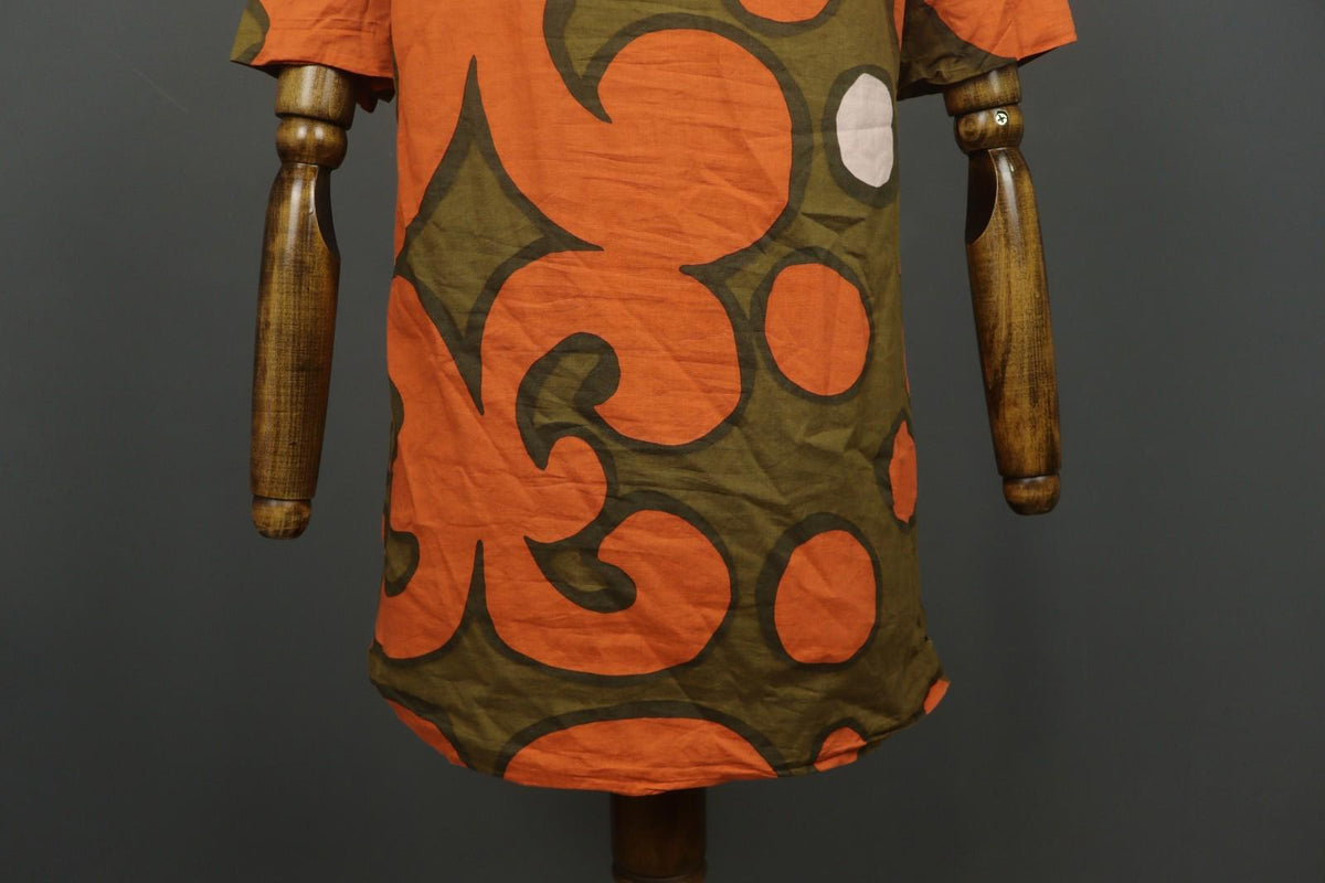 MARIMEKKO Orange Green Geometric Cotton Stretch Round Neck Shift Dress – Size 34