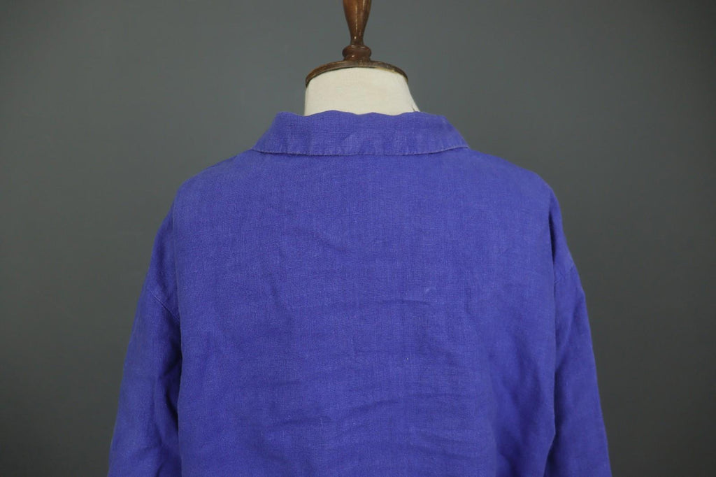 OSKA Blue 100% Linen Long Sleeve Collared Button Front Basic Jacket – Size 2