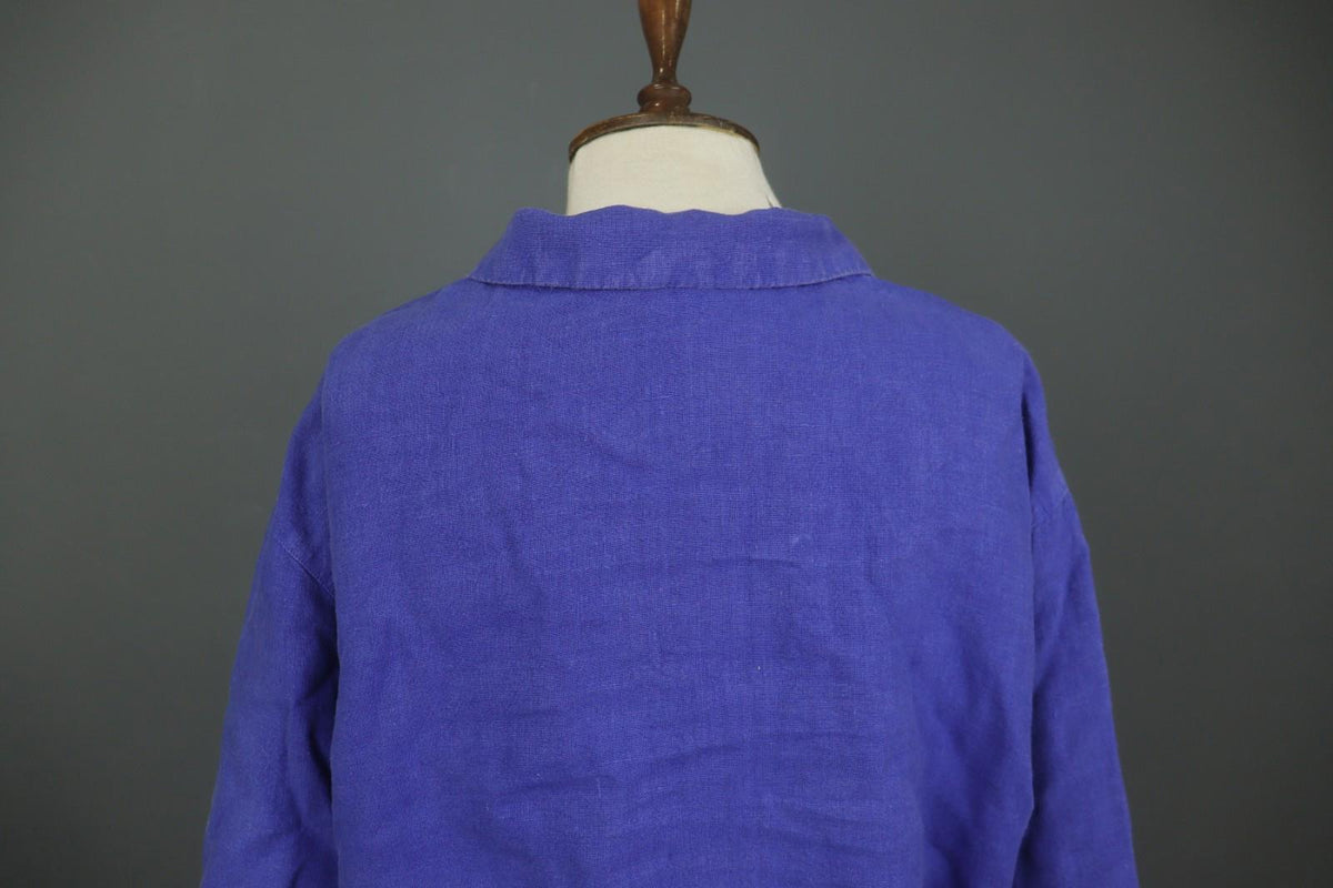 OSKA Blue 100% Linen Long Sleeve Collared Button Front Basic Jacket – Size 2