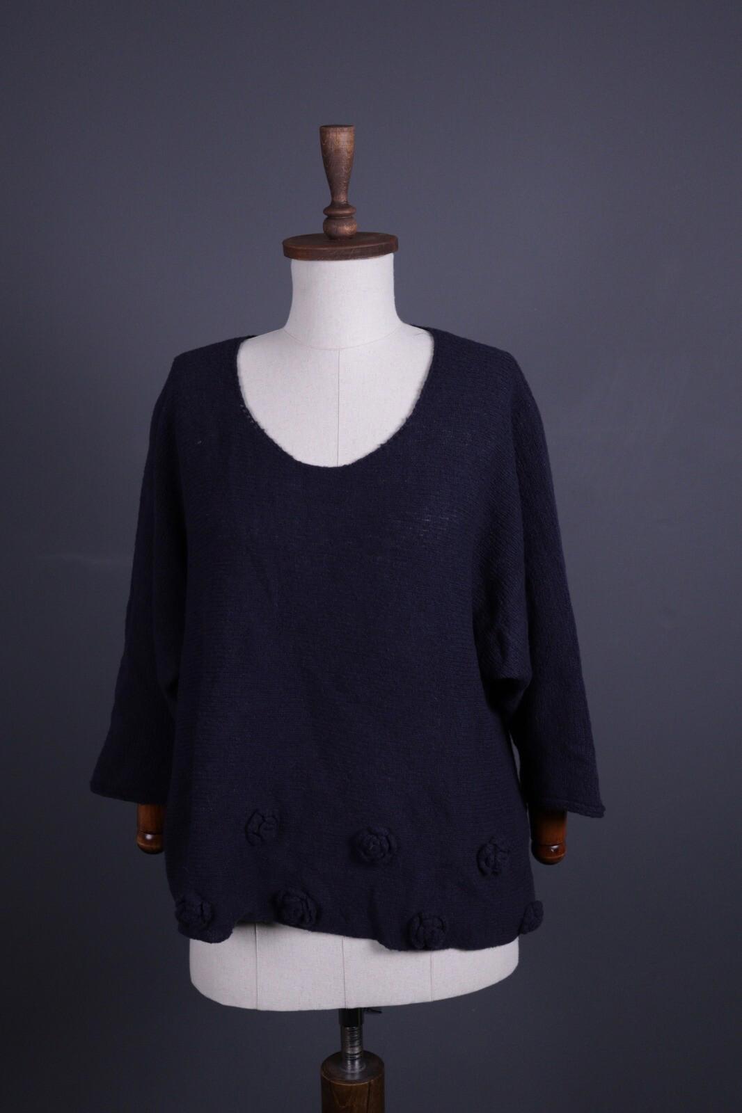 GRIZAS Black Wool Crochet Knit Oversized Boyfriend Sweater – Size L