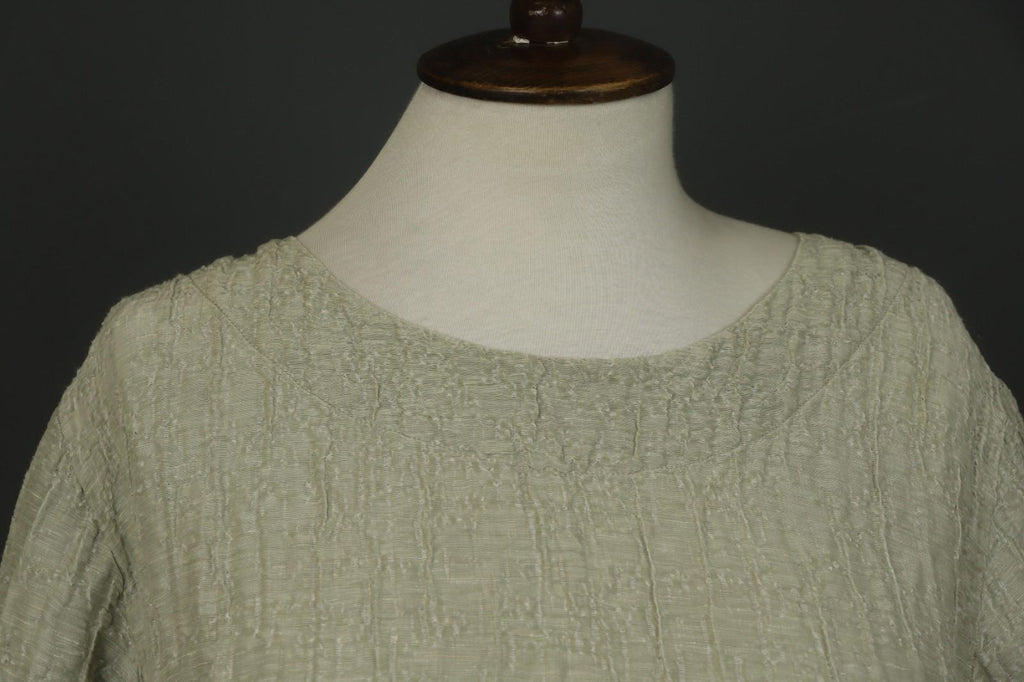 GRIZAS Silver Linen Blend Long Sleeve Crew Neck Summer Casual Maxi Dress Sz 2XL