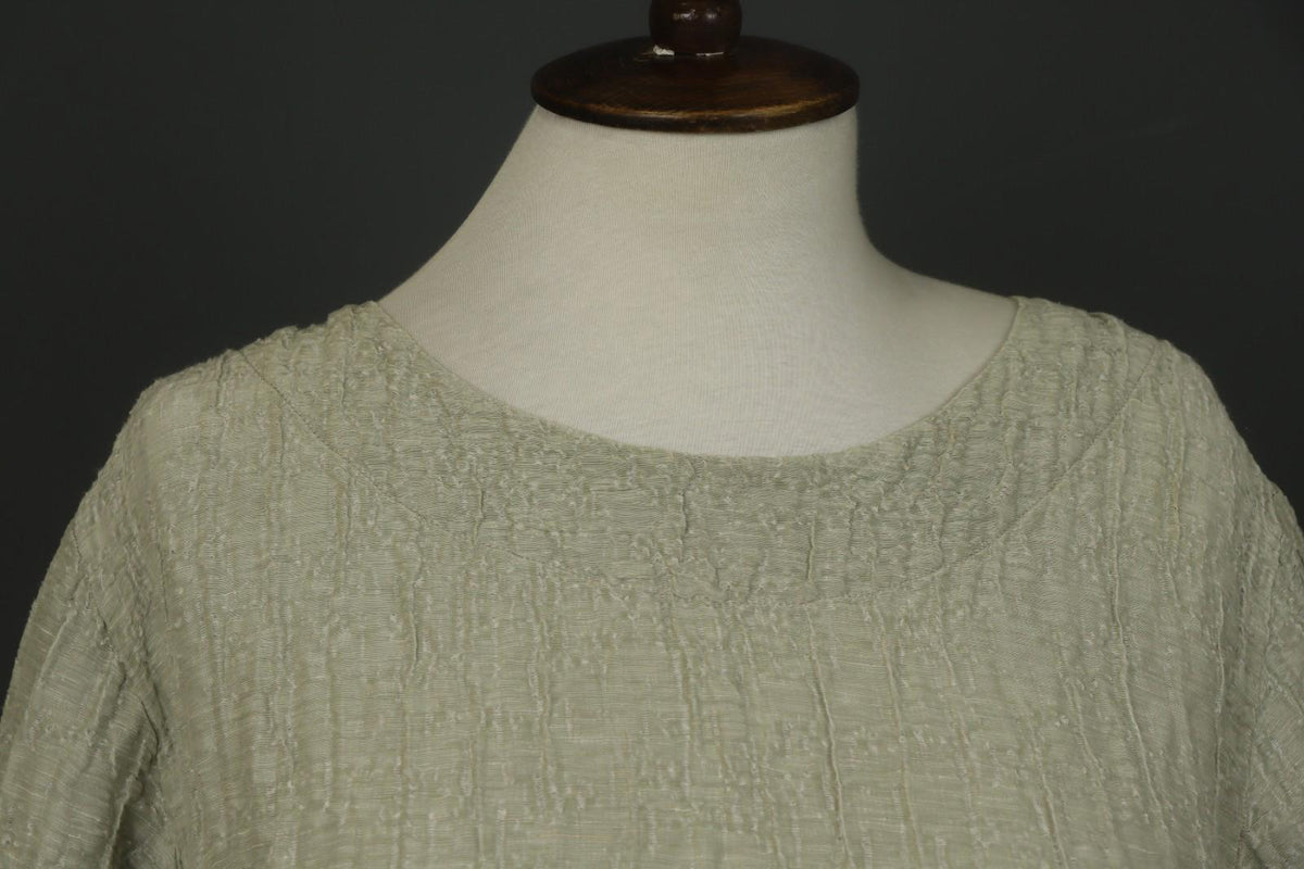 GRIZAS Silver Linen Blend Long Sleeve Crew Neck Summer Casual Maxi Dress Sz 2XL